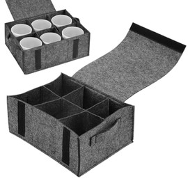 lomdung Felt Cup Holder Camping with 6 Compartments, Camping Tableware Storage Felt Bag 27 x 15 x 5 cm, Motorhome Felt Plate Holder Non-Slip and Quiet, Caravan Plate Holder for Motorhomes Caravans