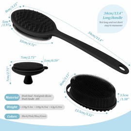 GEENOA Silicone Back & Body & Face Scrubber Set 3PCS, Gentle Exfoliating Back & Body Scrubber with Dual-Side Brush Head, Hygienic Silicone Loofahs with Soft Bristle and Non-Slip Handle(Black-3PC)