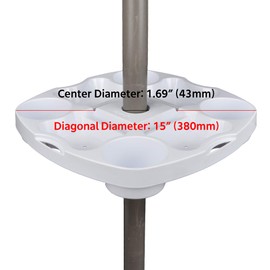 Myard PayandPack Umbrella Table Tray 15 Inches for Beach, Patio, Garden, Swimming Pool with 4 Drink Holders, 4 Snack Compartments, 4 Sunglasses Holes, 4 Phone Slots (White)