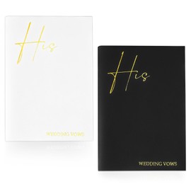 Bagentry 2 Pcs 20-Page Vow Books His and Hers, Bride & Groom Wedding Vow Books with Gold Foil Lettering, Wedding Vow Booklet Officiant Journal for Ceremony Keepsake (White & Black)