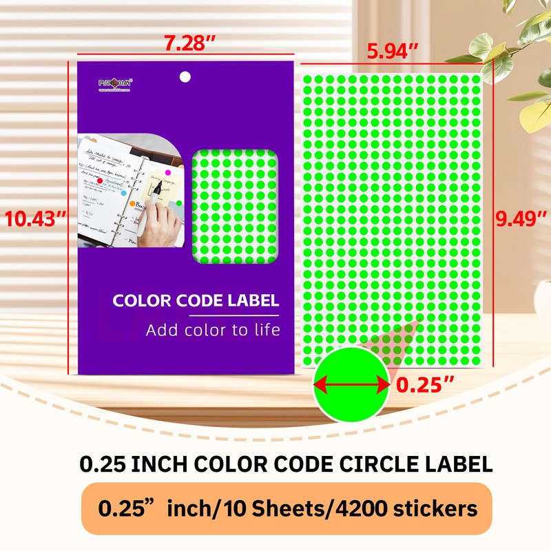 PARLAIM 1/4 Inch Roll Color Coding Labels,4200per Round Adhesive Circle
