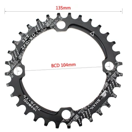 Chainring 32T 104BCD Mutte MTB Narrow Wide Chainring Single (Black, Aluminum Alloy)