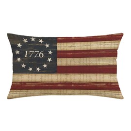 4th of July Patriotic Pillow Covers 12x20 Inch Independence Day Decorative Throw Pillowcase 1776 American Retro Wood Grain Flag Farmhouse Outdoor Cushion Cover for Sofa Couch Living Room Bed Decor