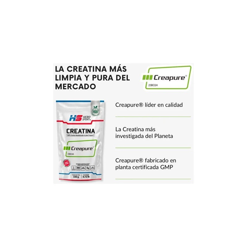 Hero Sport Creatina Creapure 330g Polvo Pouch 66 Servs