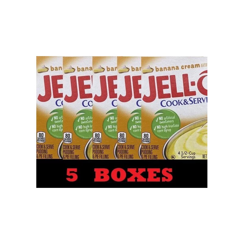 Jello 5x Jello Cook & Serve BANANA CREAM Instant Pudding