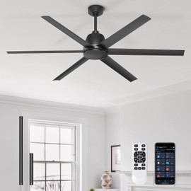 65 Inch Ceiling Fan No Light - Black Ceiling Fan with Remote & APP Control, Quiet Reversible DC Motor, 6 Blades, Indoor Outdoor Ceiling Fans without Light for Patio Living Room Bedroom Garage Shop