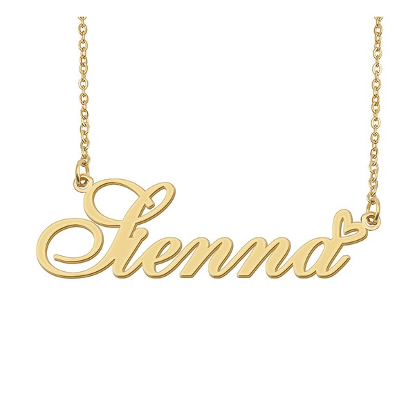 Aoloshow Sienna Name Necklace Heart Charm Pendant 18k Gold Plated