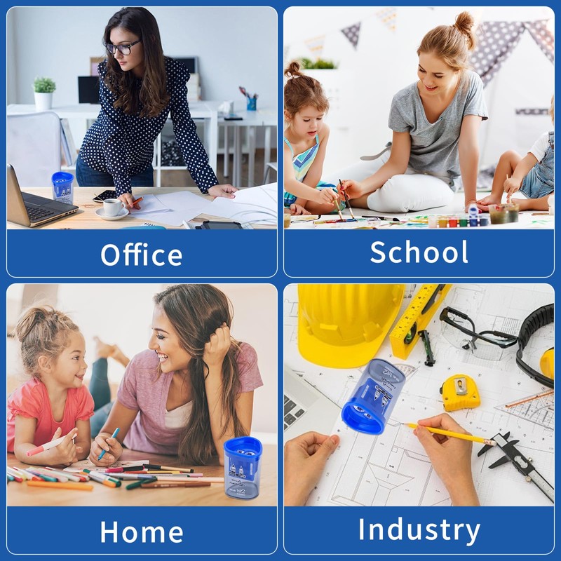 2 PCs Pencil Sharpener with Container,Dual Holes (8mm, 12mm) Pencil