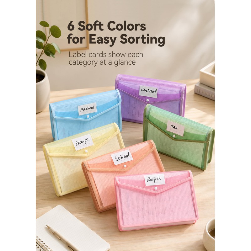 SortRax Plastic Expanding File Folders, 2.76" Expansion, Letter/A4, 6-Pack