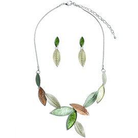 Fenni Jewelry Vintage Statement Jewelry Set Leaf Floral Bohemian Boho Statement Necklace Earring Set Crystal Fashion Costume Jewelry, enamel crystal Metal, Crystal