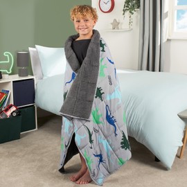 OHS Teddy Fleece Weighted Blanket for Children 3kg Dino Grey, Kids Weighted Blanket Double Calming Stress Relief Anti Anxiety Blanket for Kids Gift for Boys Girls