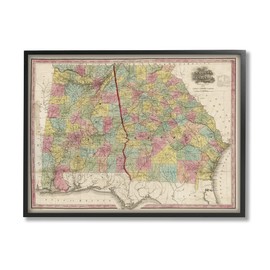 Stupell Industries Vintage Georgia Alabama State Map Regional Borders 1853, Design by Daphne Polselli Black Framed Wall Art, 14 x 11, Multi-Color