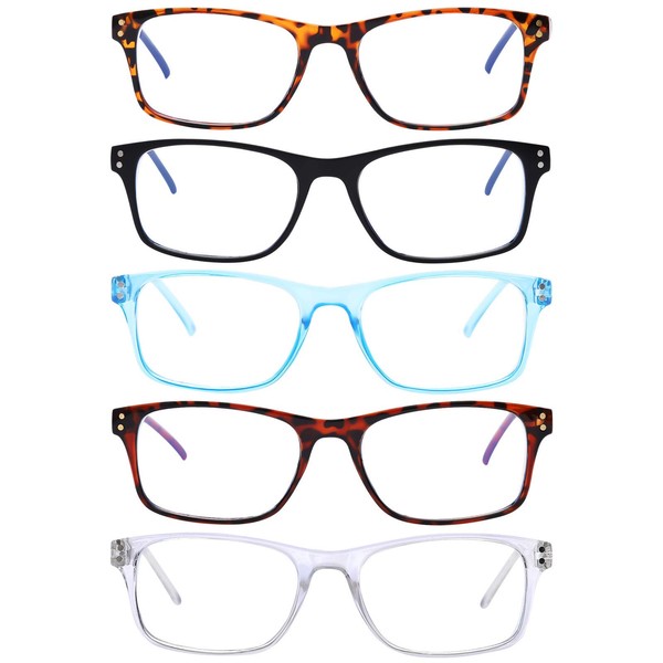 5 paquetes de anteojos de lectura de color azul, bloqueo de luz, para mujeres y hombres, con bisagra de resorte, para lectores de rayos UV (5 unidades de colores mixtos, 3 unidades)
