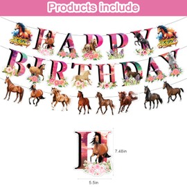 Pink Horse Birthday Party Supplies,Wild Horse Theme Decorations Set Include Banner,Balloons,Cupcake Toppers Ideal for Cowgirl or Horse Theme Party