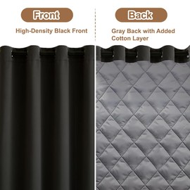 PANOVOUS Thermal Door Curtain for Winter, 2-Layer Blackout Curtain with Cotton Lining, Windproof and Thermal Insulated Door Curtain, Eyelet 107x160cm, Black, 1 Panel