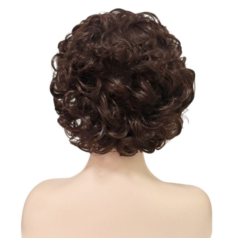 Short Brown Curly Wig for Women Dark Brown Length Shoudler