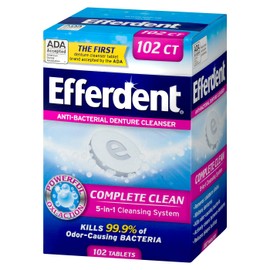 Efferdent Denture Cleanser Complete Clean 204 Tablets Bundle with Dentu-Care Denture Cup Case Bath With Basket Lid and Dentu-Care Denture Brush for Maintaining Good Oral Care for Full Partial Dentures
