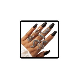 Caiguoer Set of 4 Vintage Snake Rings Set Snake Rings Stacking Gothic Jewellery for Women and Grid, Metal