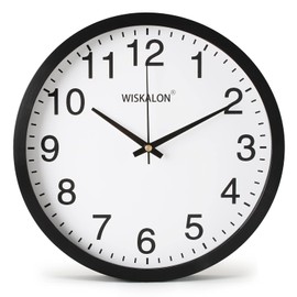 WISKALON 10 inch Silent Non-Ticking Elegant Black Frame Wall Clock,Classic Digital Wall Clocks with Glass,Battery Operated Easy to Read Decorative for Home Office School Kitchen White