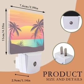 AOWULA Night Light,Palm Tree with Beach Sunset Night Lights Plug into Wall for Boys Girls Bedroom Decorative Half Round Nightlight Led Lamp 0.5W Sleep Friendly