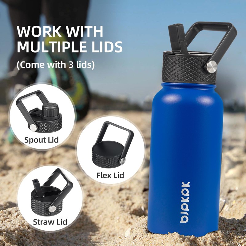 BJPKPK Botellas de Agua Aisladas con Popote y 3 Tapas,