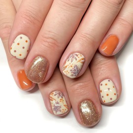 24Pcs Fall Press on Nails Short Square Fake Nails with Gold Glitter Polka Dots Maple Leaf Designs False Nails Stick on Nails Autumn Full Cover Acrylic Nail Glue on Nail for Women Manicure DIY