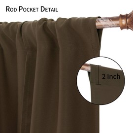 DWCN Blackout Curtains-Tie Up Shade for Window Thermal Insulated Room Darkening Rod Pocket Curtains for Kitchen,Brown, W42 X L45 Inches, 1 Panel