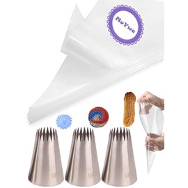 Churro Piping Nozzles and Bags Set,Extra Large Piping Nozzles 9FT for Churros Eclairs &Star with Disposable Piping Bags,23 Pcs