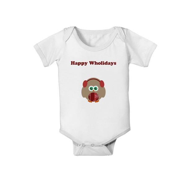 TooLoud Happy Wholidays Winter Owl With Earmuffs Baby Romper Bodysuit