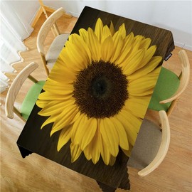 Swono Sunflower Table Cloth Rectangle Tables Retro Garden Autumn Sunflower On Wooden Kitchen Table Cover Oblong 52"X70" Tablecloth for Dining Table Buffet Parties Patio and Camping