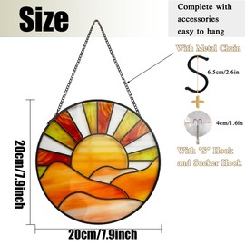 ZZHAOYI Sunrise Sun Catcher Stained Glass Window Hanging, 20cm Suncatchers for Wall Window Decor, Hand Painted Glass Artistic Birthday Gifts for Women