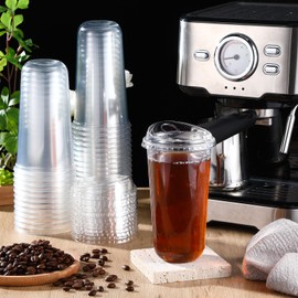 Ziliny 50 Sets Clear Plastic Coffee Cups with Sip Lids, Disposable Clear Pet Cups for Iced Coffee, Smoothie, Cold Beverage, Plastic Crystal Cups for Coffee Shops and Party Catering(Clear,20 oz)