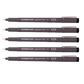 Staedtler 0.1 mm Pigment Liner Fineliner Sketching Drawing Drafting Pens Pack of 5