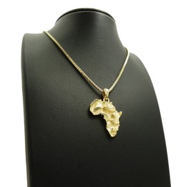 Fashion 21 Unisex Rough Felling Texture Africa Map Shape Pendant 18",20",22",24" Various Chain Necklace in Gold Tone (2mm 24" Box Chain)