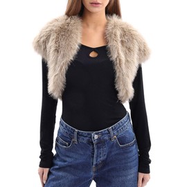 Amazhiyu Fur Bridal Jacket, Short Sleeve Bridal Stole Bolero, Women's Crop Wedding Jacket, Faux Fur Stole, Short Faux Fur Winter Jacket, Cardigan, Open Front for Evening Dress, Wedding, Festive, brown