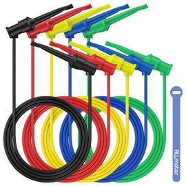 ALLmeter Double Hook Test Leads 1m Coloured, 10A, 30Vac-60Vdc, for Multimeter, Logic Analyzer, PCB Repair, Electrical Measurements, Pack of 5 with Storage Tape