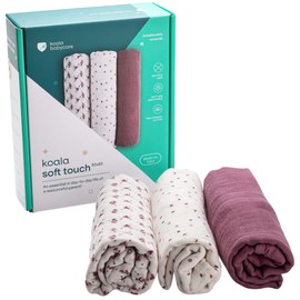KOALA BABYCARE - Newborn Muslin 80 x 80 cm - Pack of 3 - Newborn Cotton Blanket - GOTS Certified Cotton Newborn - Purple