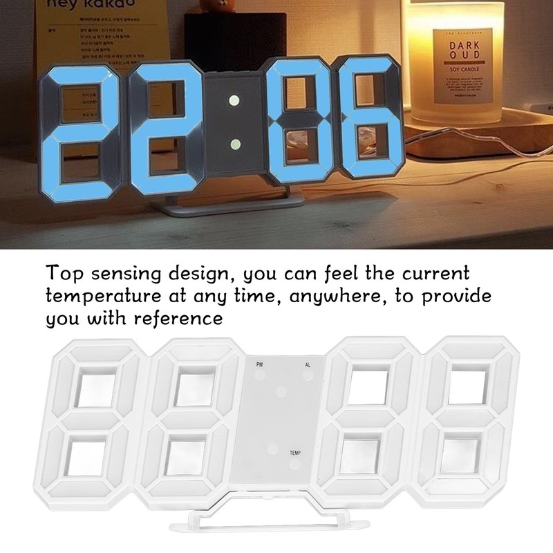 3D LED Wall Clock Minimalist White Frame Digital Wall Alarm