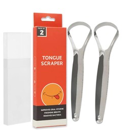 Adult tongue scraper with hanging tongue blades, equipped with a white travel box and 100% stainless steel. Tongue brush is convenient for daily oral care and hygiene (SS Uni (Pack of 2))