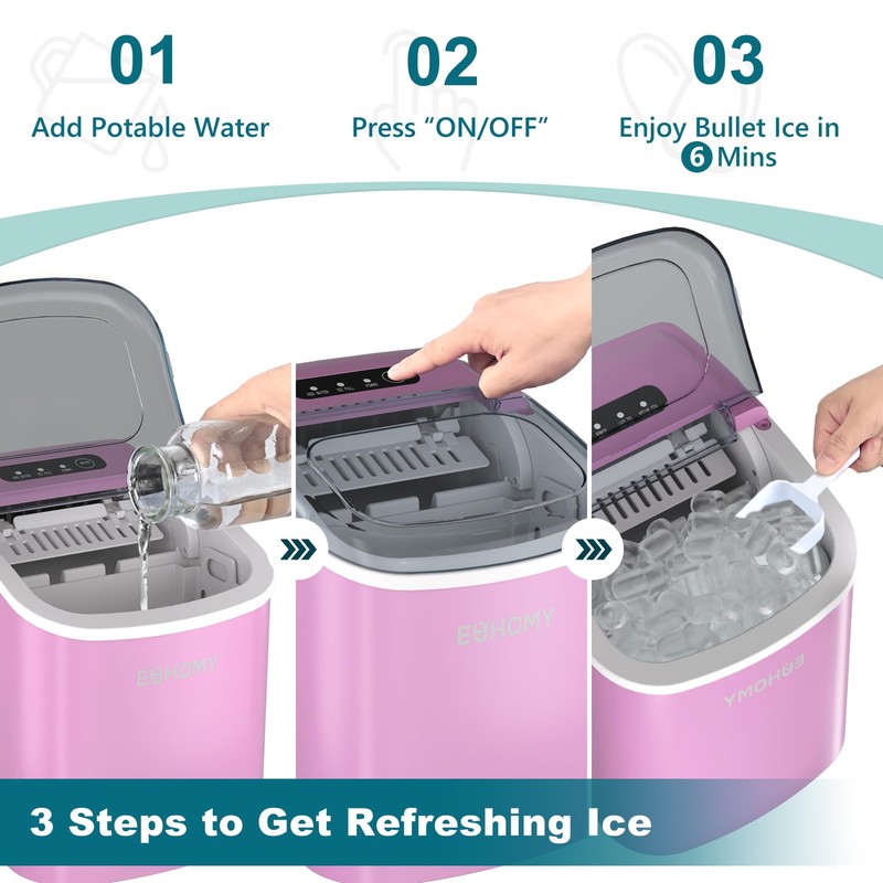 EUHOMY Countertop Ice Maker Machine with Handle, 26lbs Per Day,