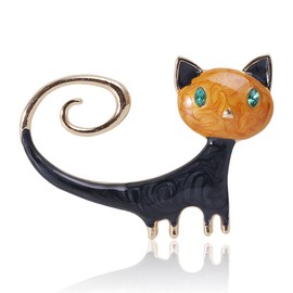 Fashion Cat Lapel Brooch Pin for Women Girls Cubic Zirconia Rhinestone Enamel Pet Animal Pin Clip Hat Scarves Sweater Dress Suit Jacket Brooches Pins Cute Jewelry Gifts Christmas (Yellow)