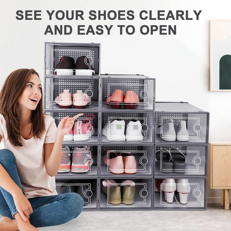 Kuject Large Shoe Organizers Storage Boxes for Closet, 12 Pack