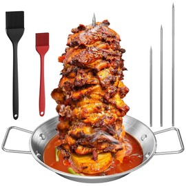 Vertical Kebab Skewer Stand, Stainless Steel BBQ Kebab Machine with 3 Different Sizes Replacement Spikes and Vertical Skewer Grill Plate with Handle for Steak Chicken Fish Turkey Kebab Kitchen