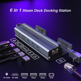 HOPDAY Steam Deck Docking Station, 6 in 1 USB C Steam Deck Dock with 4K@60Hz HDMI, Gigabit Ethernet, USB 3.0, 100W PD Charging, Multiport Steam Deck Stand