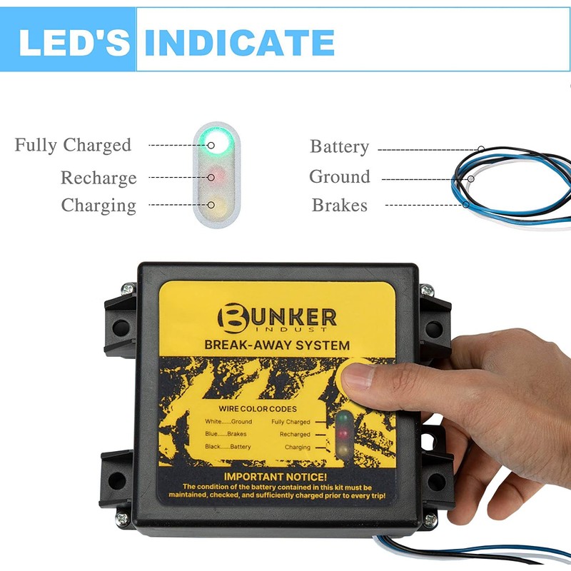BUNKER INDUST Trailer Brakes Breakaway Kit with Charger, LED Indicator,