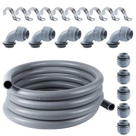 Neorexon Liquid-Tight Conduit 1-1/4 inch 25ft, Electrical Conduit w/UL Certification, Flexible Conduit with 5 Straight and 5 90-Degree Conduit Connector Fittings Gray