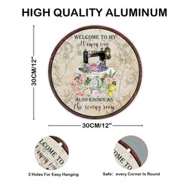 Welcome to My Woman Cave Round Tin Plaque Sewing Theme Tin Aluminum Sign Rustic Iron Painting Craft Room Decor for Coffee Garage Kitchen Club Cafe Home 12in