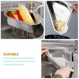 Kitchen Sink Stainless Steel Sink Strainer Basket Triangle Sink Drainer Basket Corner Sink Strainer Basket Kitchen Triangle Sink Filter for Kitchen Waste Vegetable Fruits Food Sink