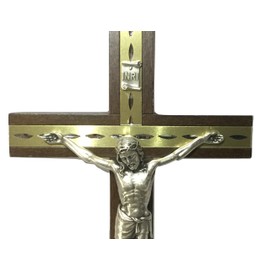 Biblegifts Crucifix 8" 20cm Dark Wood Metal Inlay Corpus Christi Wall Hanging Jesus Cross from Ideal for Nuns, Monks, Pastors, Vicars or Ministers.