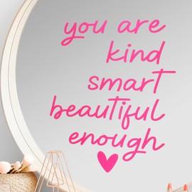 AOZUO 3PCS Mirror Affirmations Decals, Mirror Inspirational Quote Stickers You are Kind Smart Beautiful Enough Bathroom Stickers Positive Motivational Sentence for Women Girl Vanity Decor(Pink)